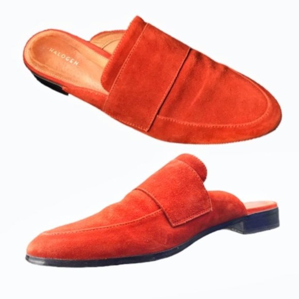 HALOGEN Violet Mule in Rust color suede